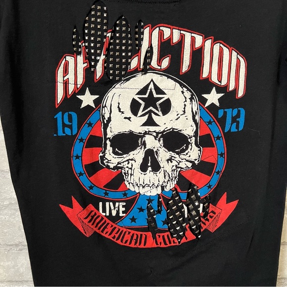 Affliction Women's Medium Skull Studded Distressed Graphic Tshirt. Scoop Neck. - Picture 3 of 8